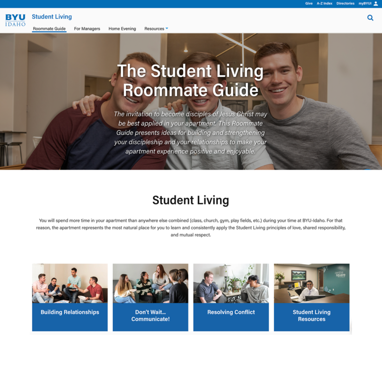 BYU-Idaho Student Living website UI/UX design project