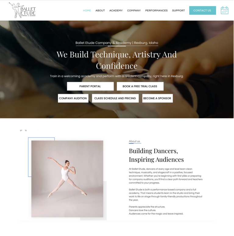 Ballet Etude website and SEO client in Rexburg Idaho.