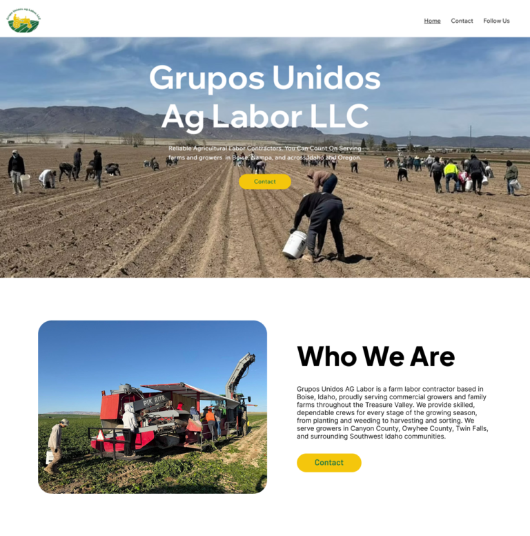 Grupos Unidos Ag Labor LLC website design for agricultural labor contractor in Boise Idaho and Treasure Valley