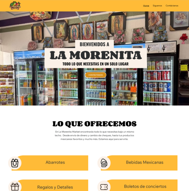 La Morenita Market store, website design of a local Mexican market.
