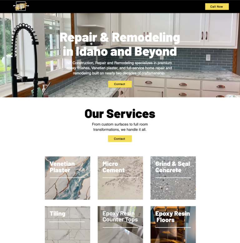 NP Construction repair and remodeling website design for a contractor in Idaho Falls, Idaho