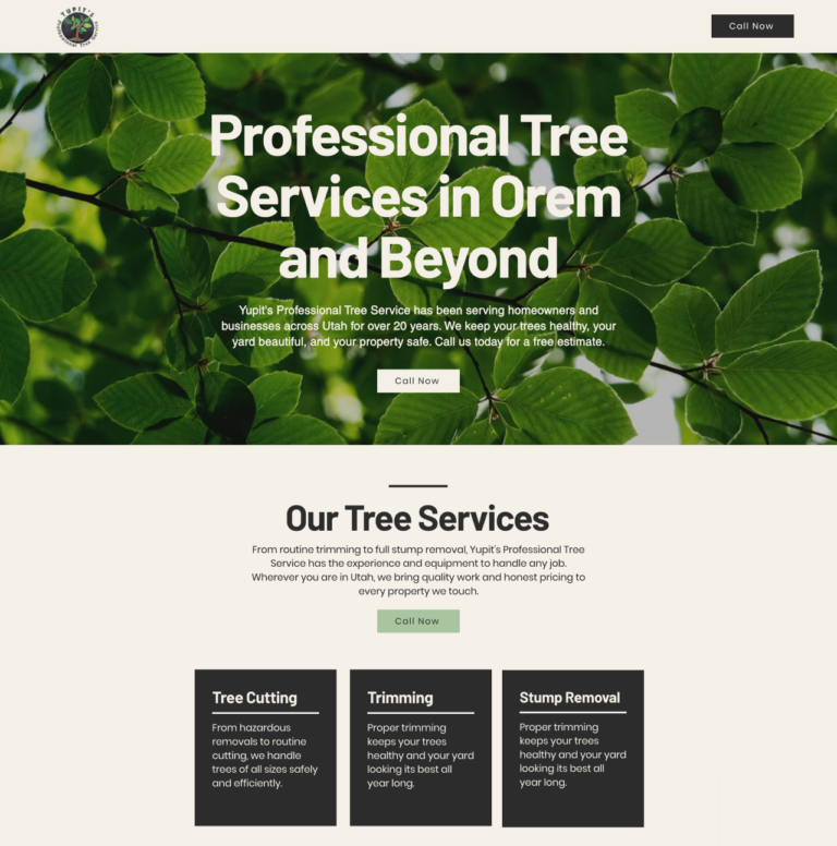 Yupits Professional Tree Service website design for tree service company in Orem Utah