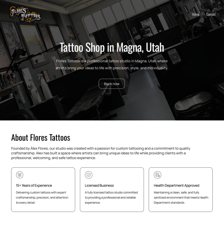 Flores Tattoos website design for professional tattoo shop in Magna Utah