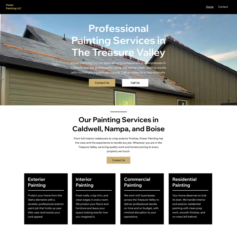 Homepage website design for Power Painting, Caldwell, Idaho