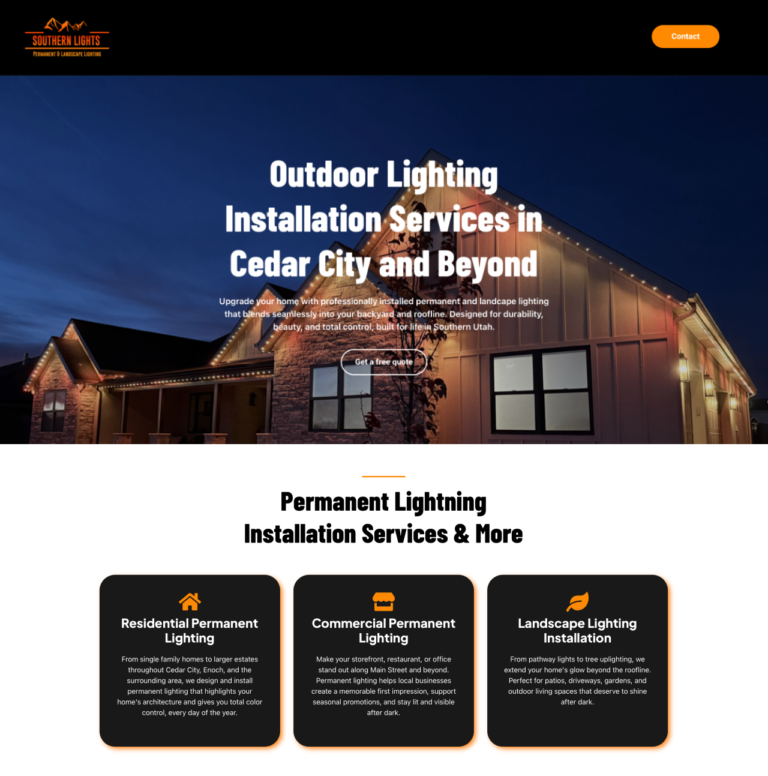 Southern Lights permanent and landscape lighting website design for outdoor lighting company in Cedar City Utah