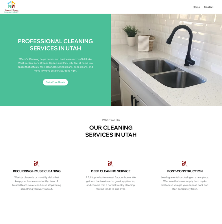 2 Marias Cleaning professional house cleaning services website design in Utah