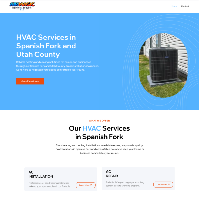 Air Magic Heating and Cooling website design for HVAC company in Spanish Fork and Utah County