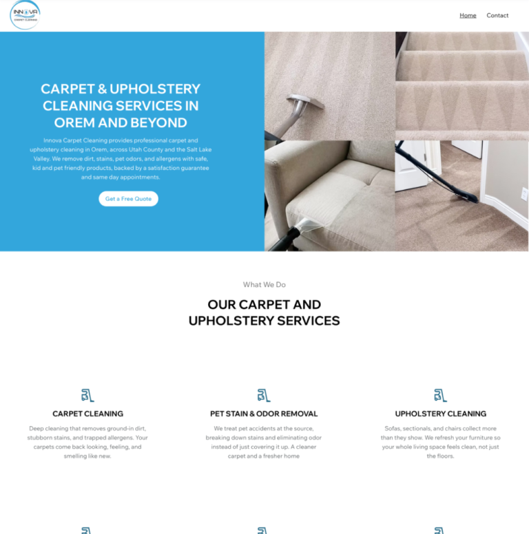 Innova Carpet Cleaning website design for carpet and upholstery cleaning company in Orem Utah County and Salt Lake Valley