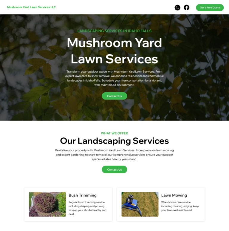 Mushroom Yard Lawn Services website design for landscaping and lawn care company in Idaho Falls Idaho