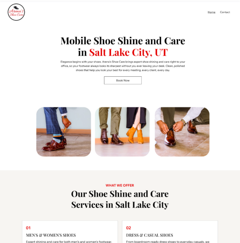 Website for Shoe Care Business in SLC, Utah